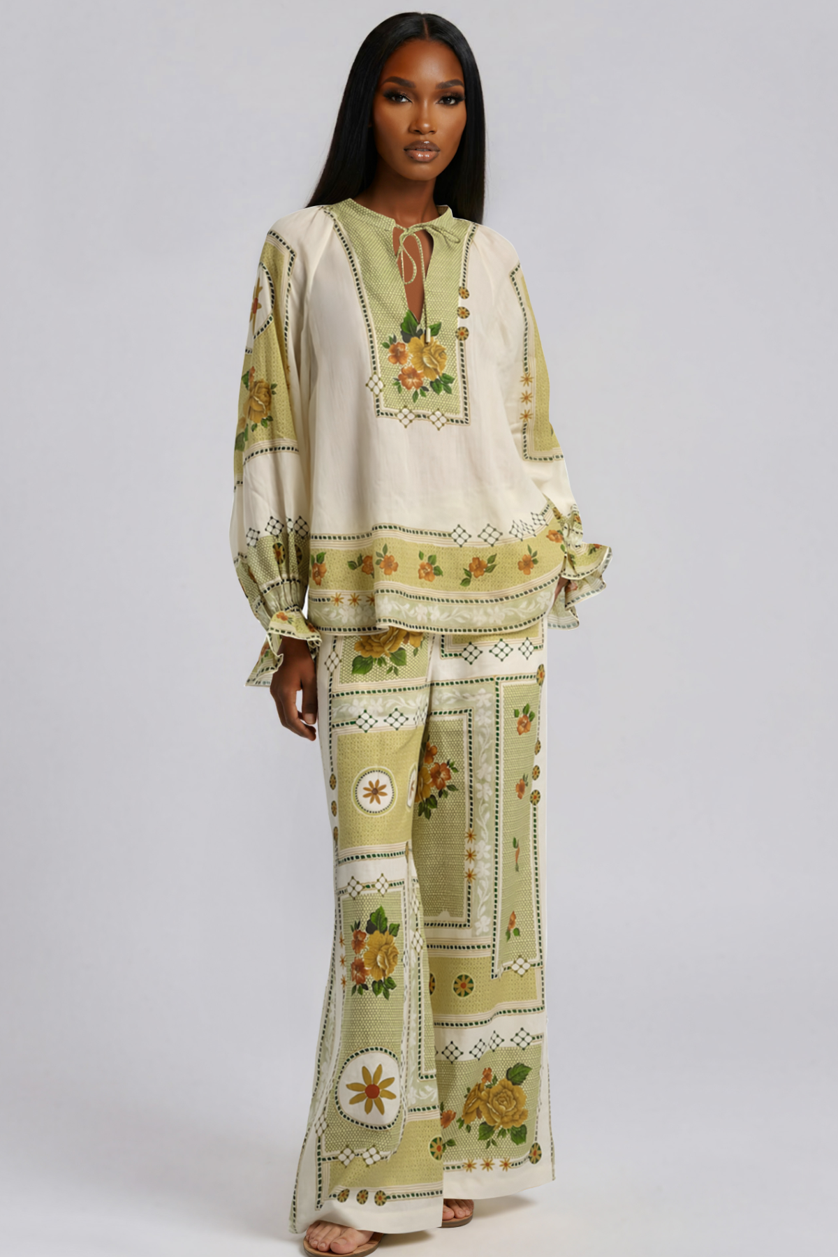 Kayode Balloon Sleeve Floral Pants Set