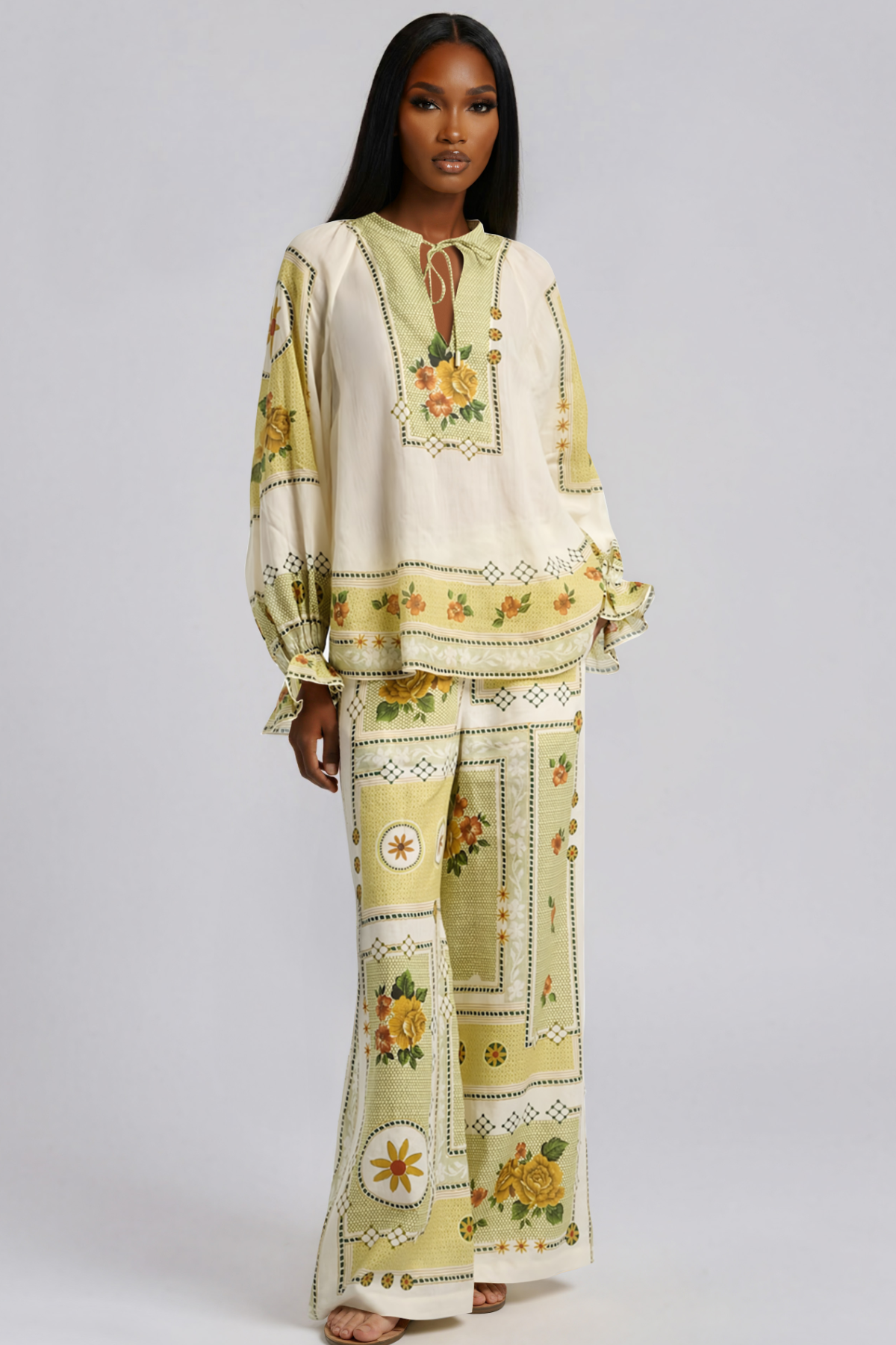 Kayode Balloon Sleeve Floral Pants Set