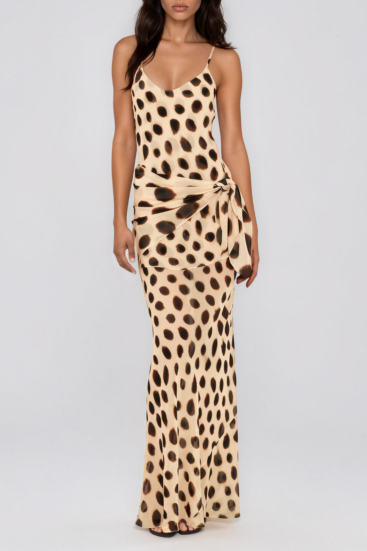 Kayson Spaghetti Tie Up Mesh Maxi Dress