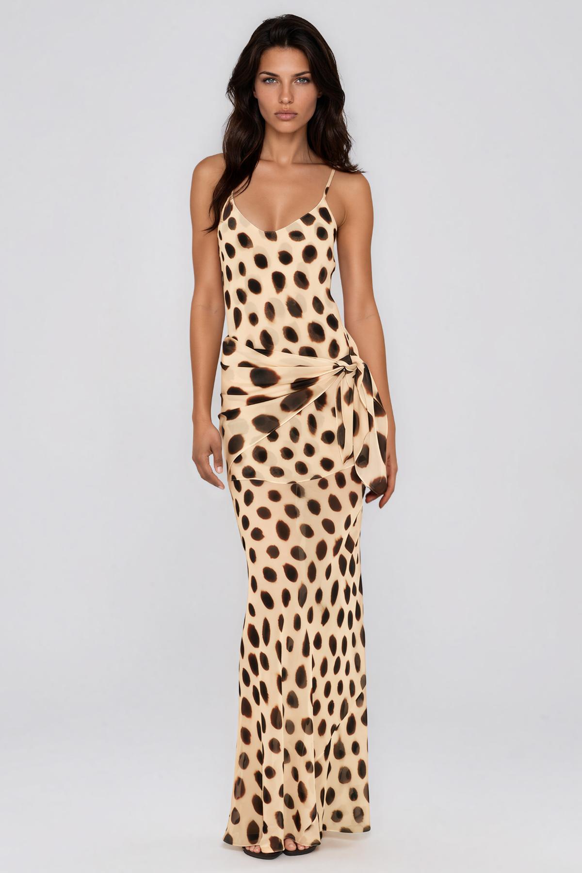 Kayson Spaghetti Tie Up Mesh Maxi Dress