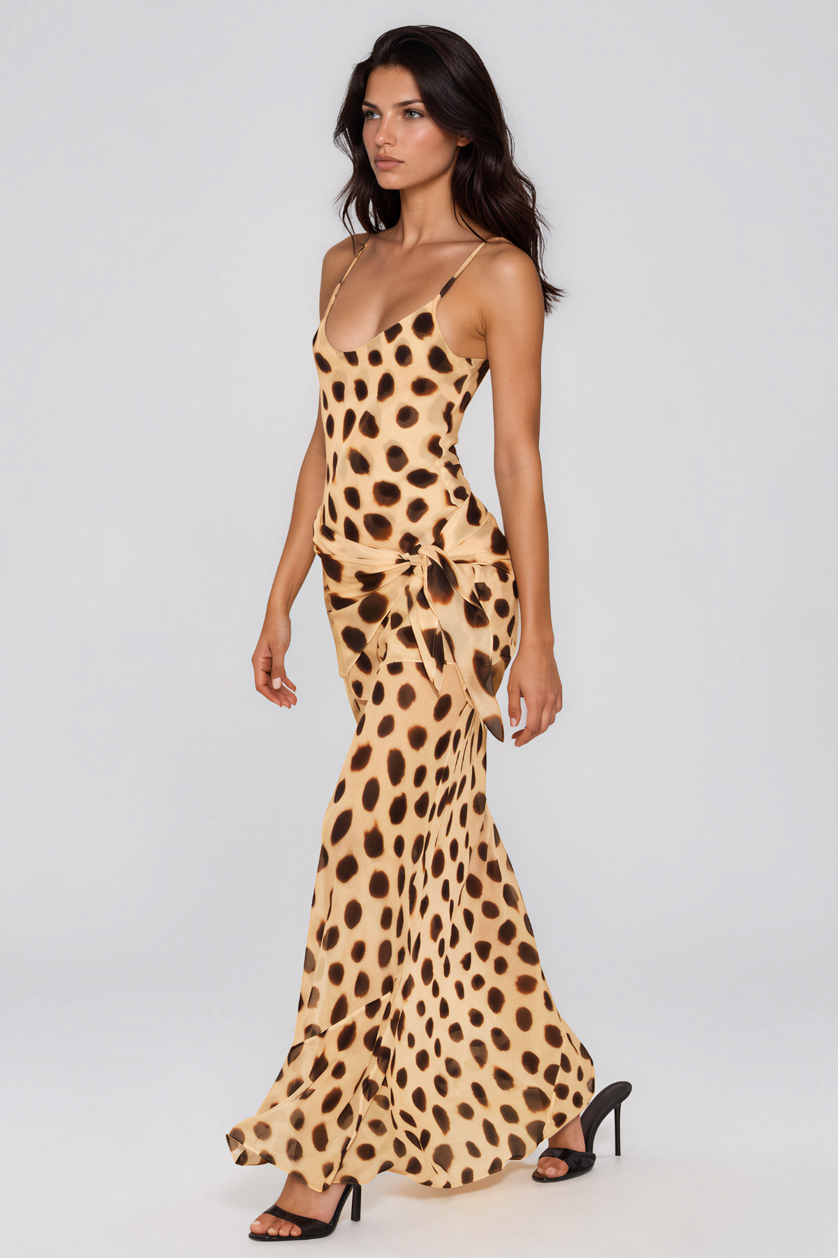 Kayson Spaghetti Tie Up Mesh Maxi Dress
