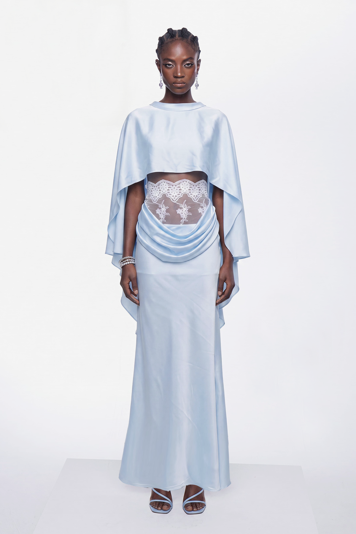 Kaz Satin Shawl Draped Maxi Dress
