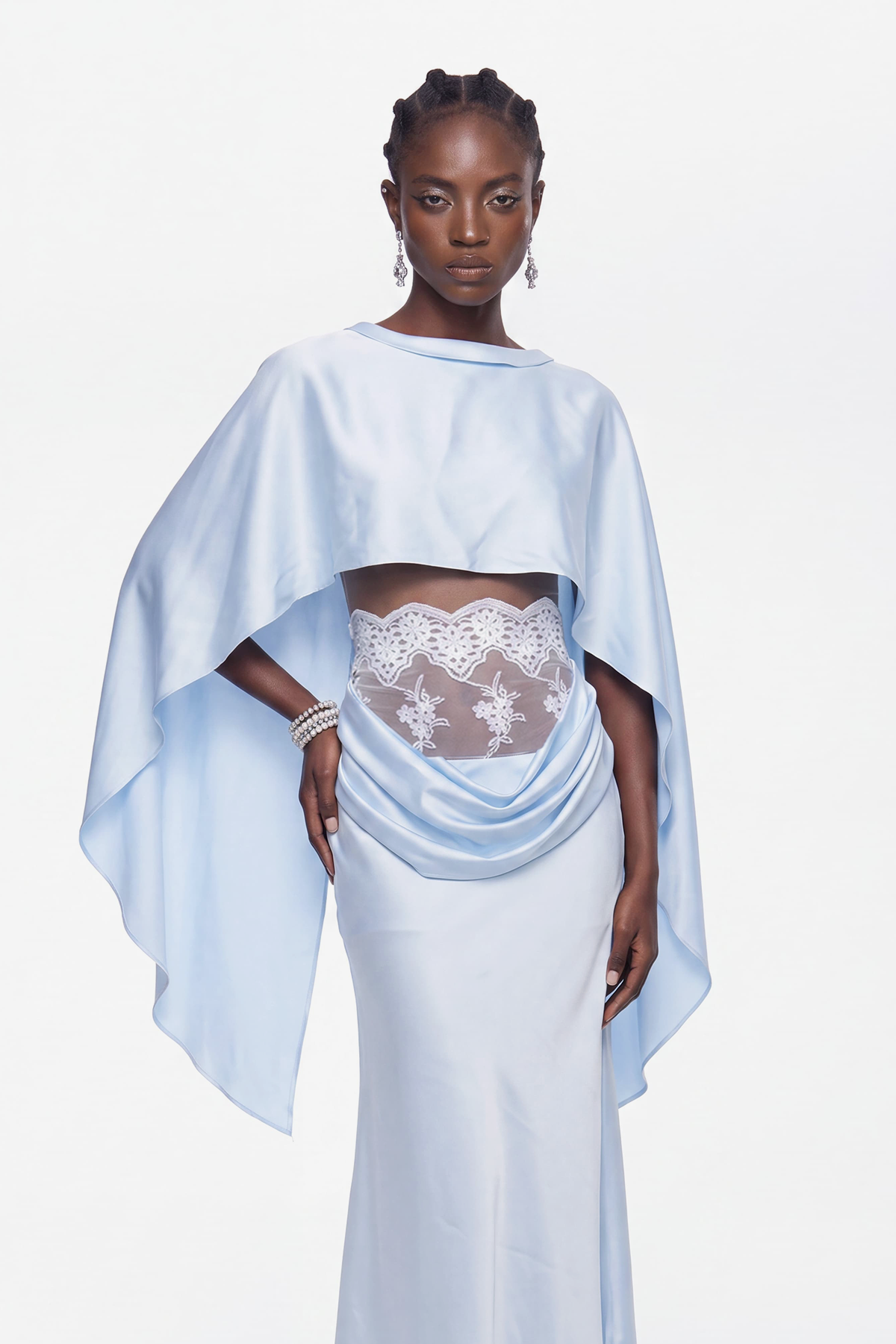 Kaz Satin Shawl Draped Maxi Dress