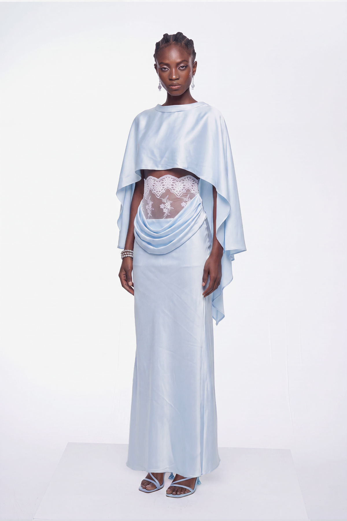 Kaz Satin Shawl Draped Maxi Dress