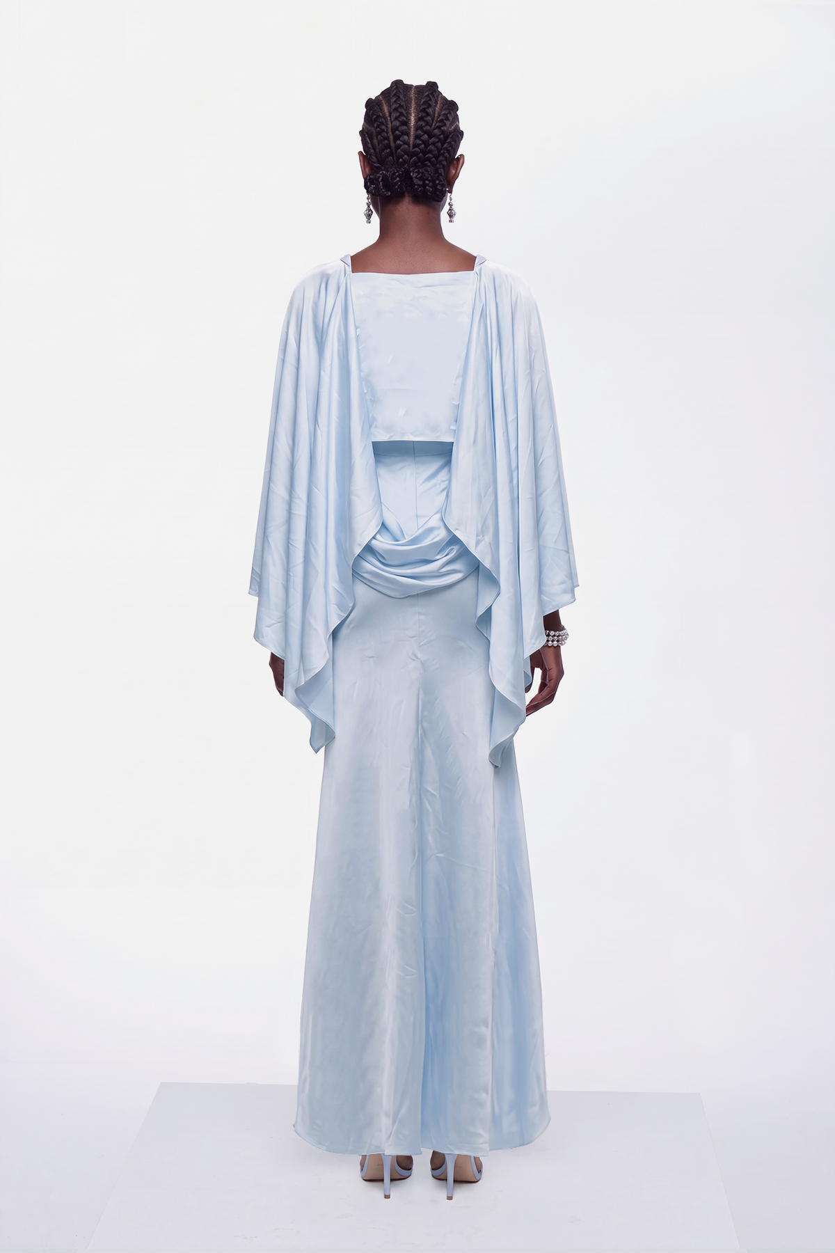 Kaz Satin Shawl Draped Maxi Dress