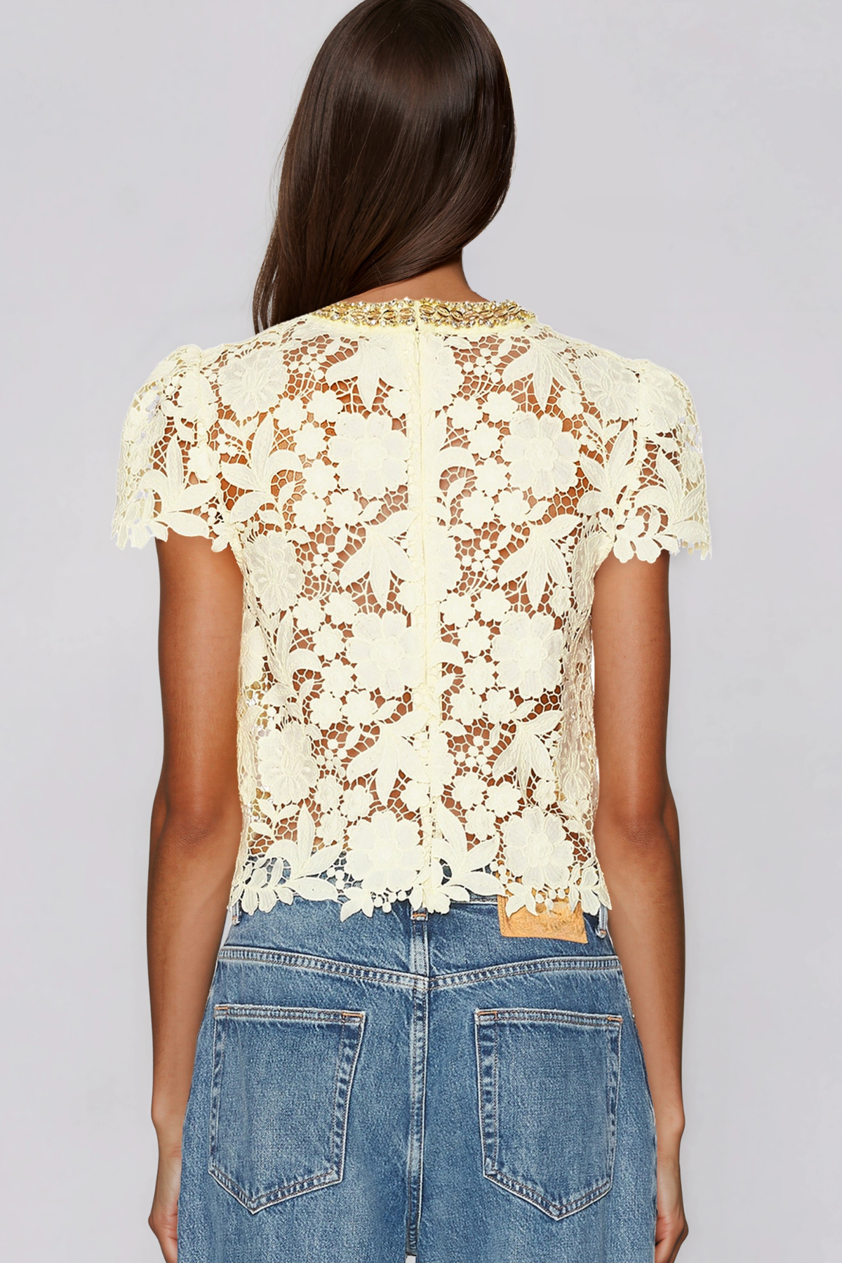 Kazi Rhinestine Lace Cutout Top