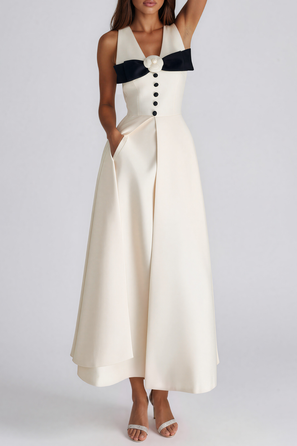 Kazu Sleeveless Bow Flower Maxi Dress
