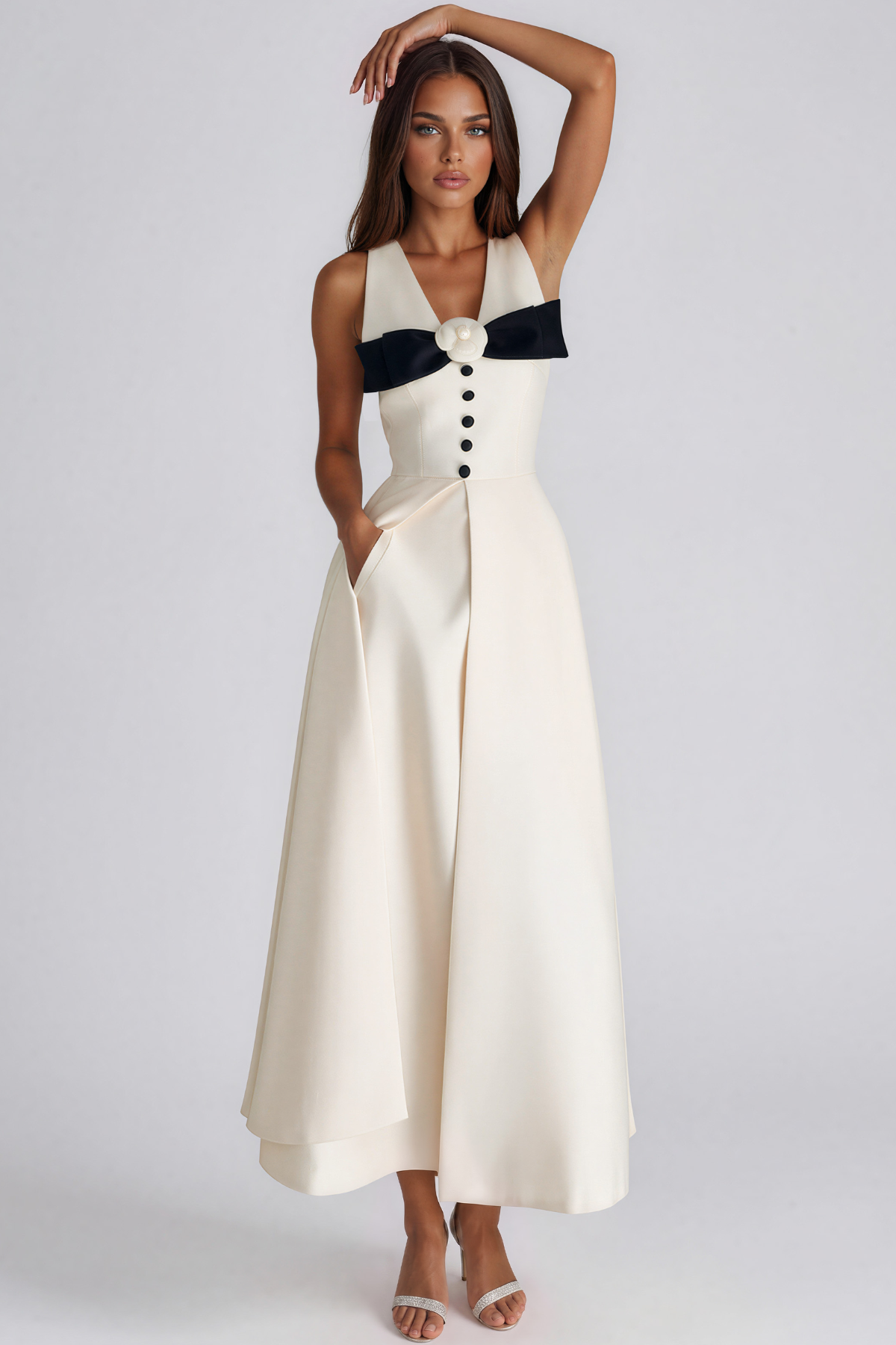 Kazu Sleeveless Bow Flower Maxi Dress