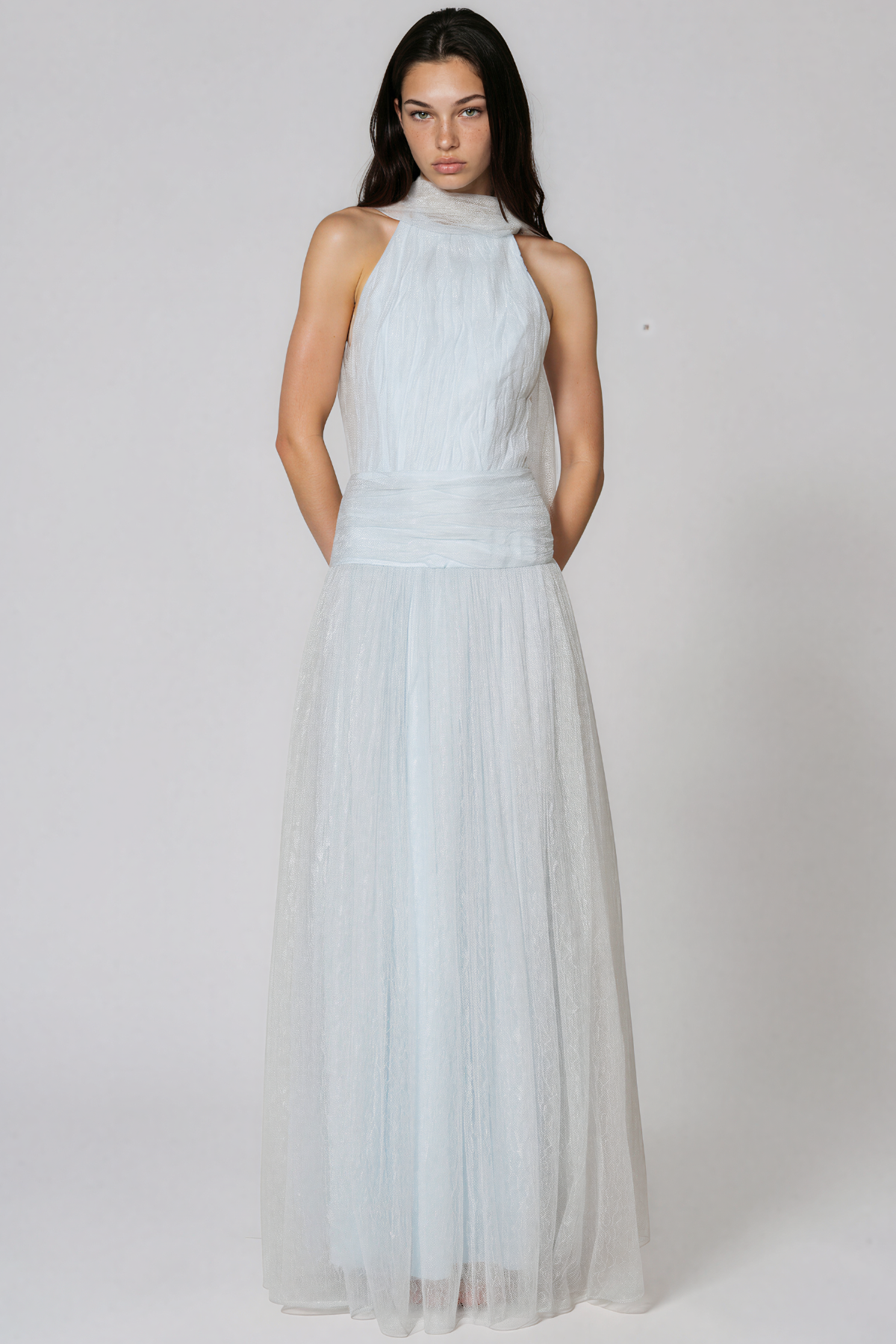 Kazuki Halter Neck Mesh Scarf Maxi Dress