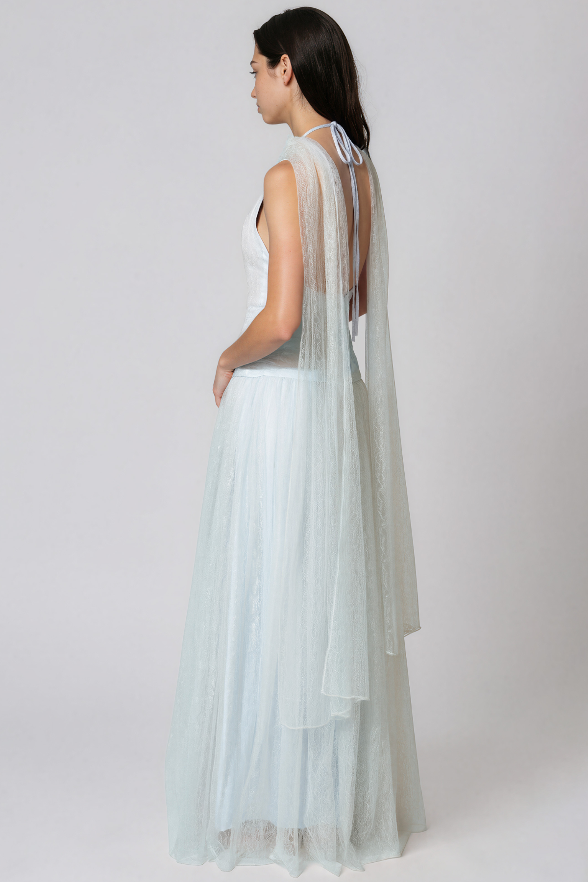 Kazuki Halter Neck Mesh Scarf Maxi Dress