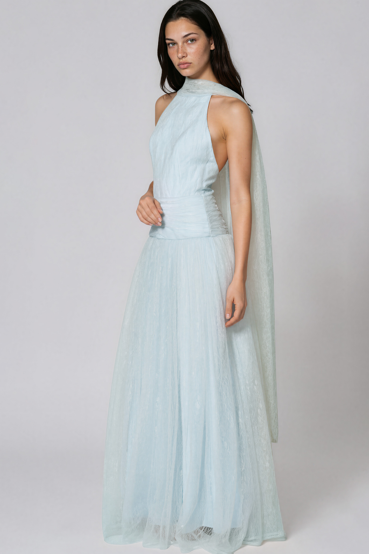Kazuki Halter Neck Mesh Scarf Maxi Dress
