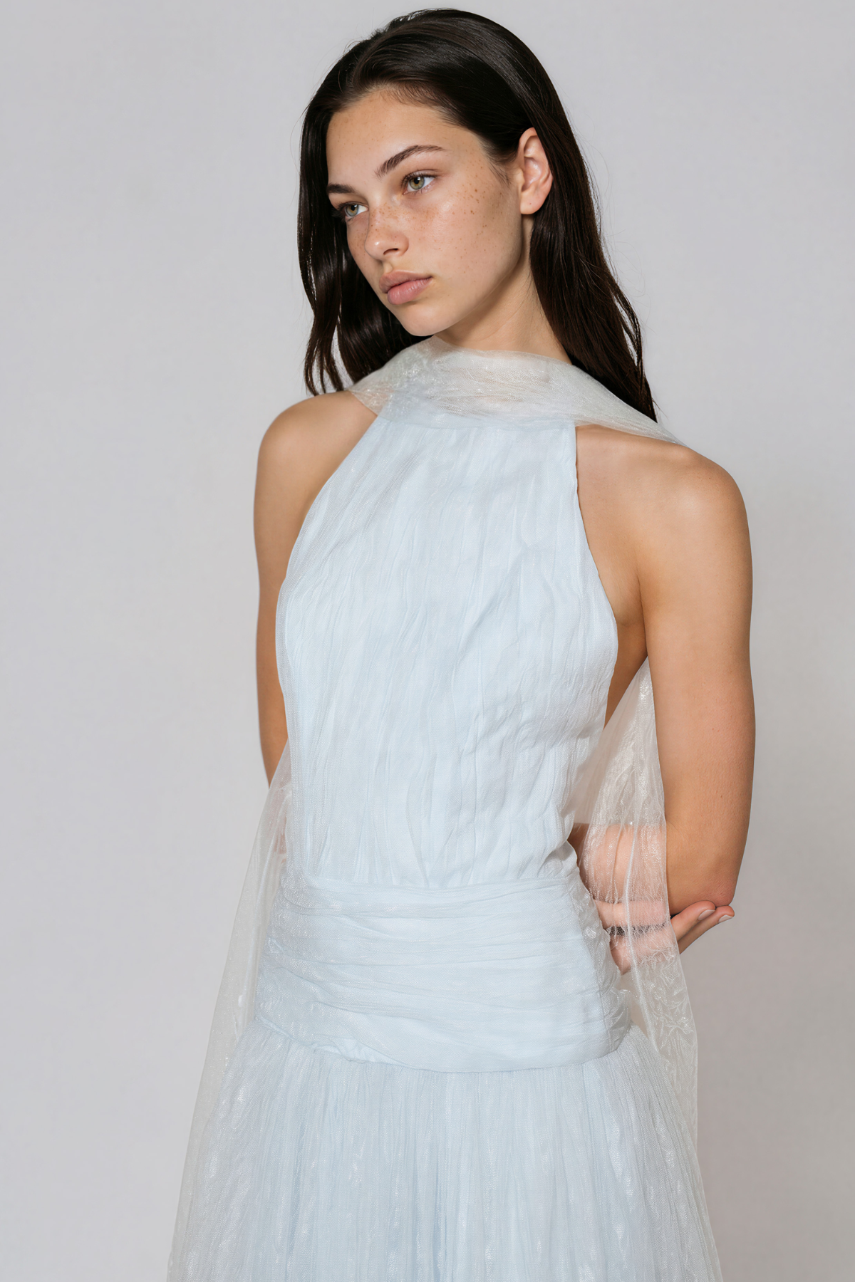 Kazuki Halter Neck Mesh Scarf Maxi Dress