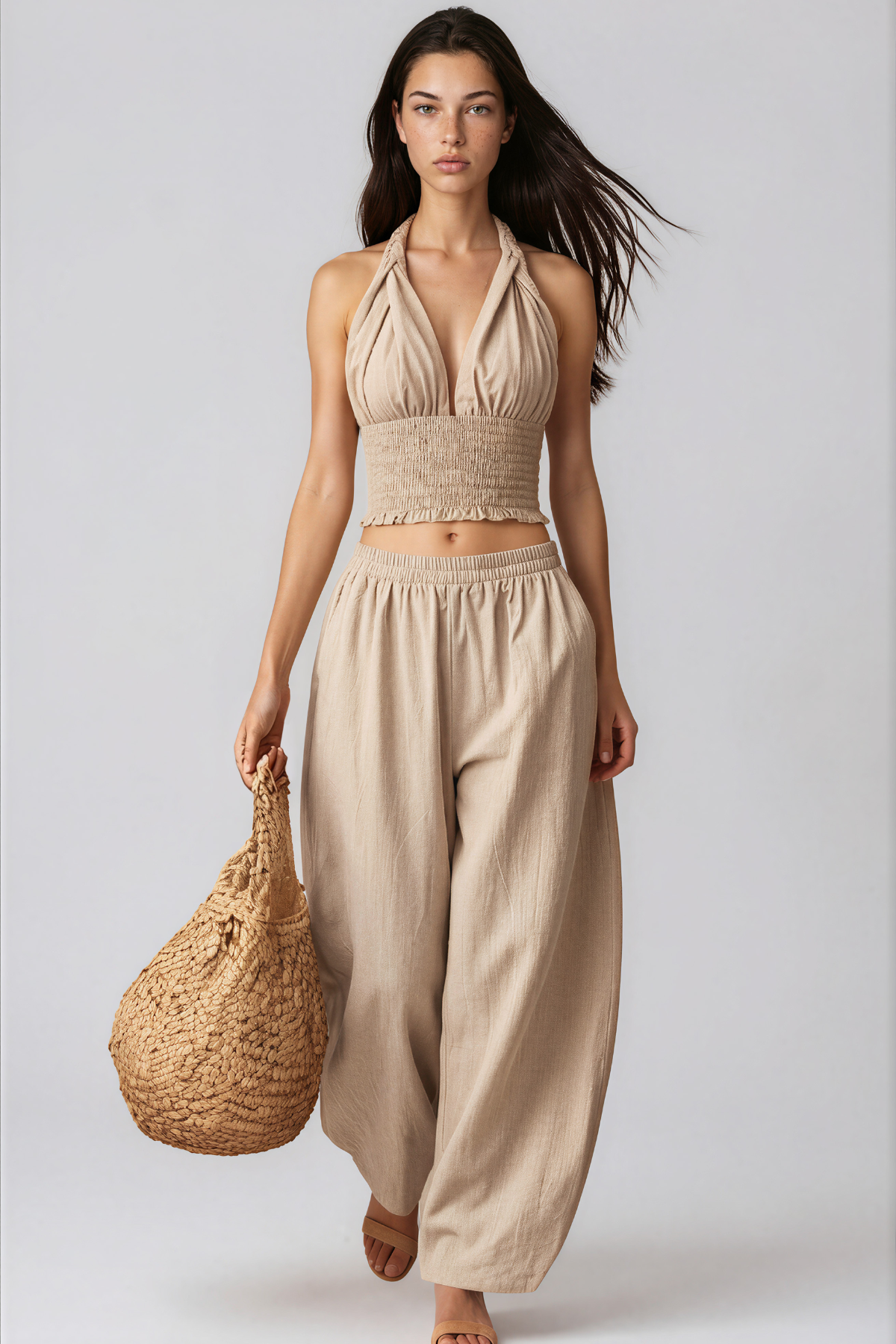 Kazuko Halter Neck Ruch Pants Set