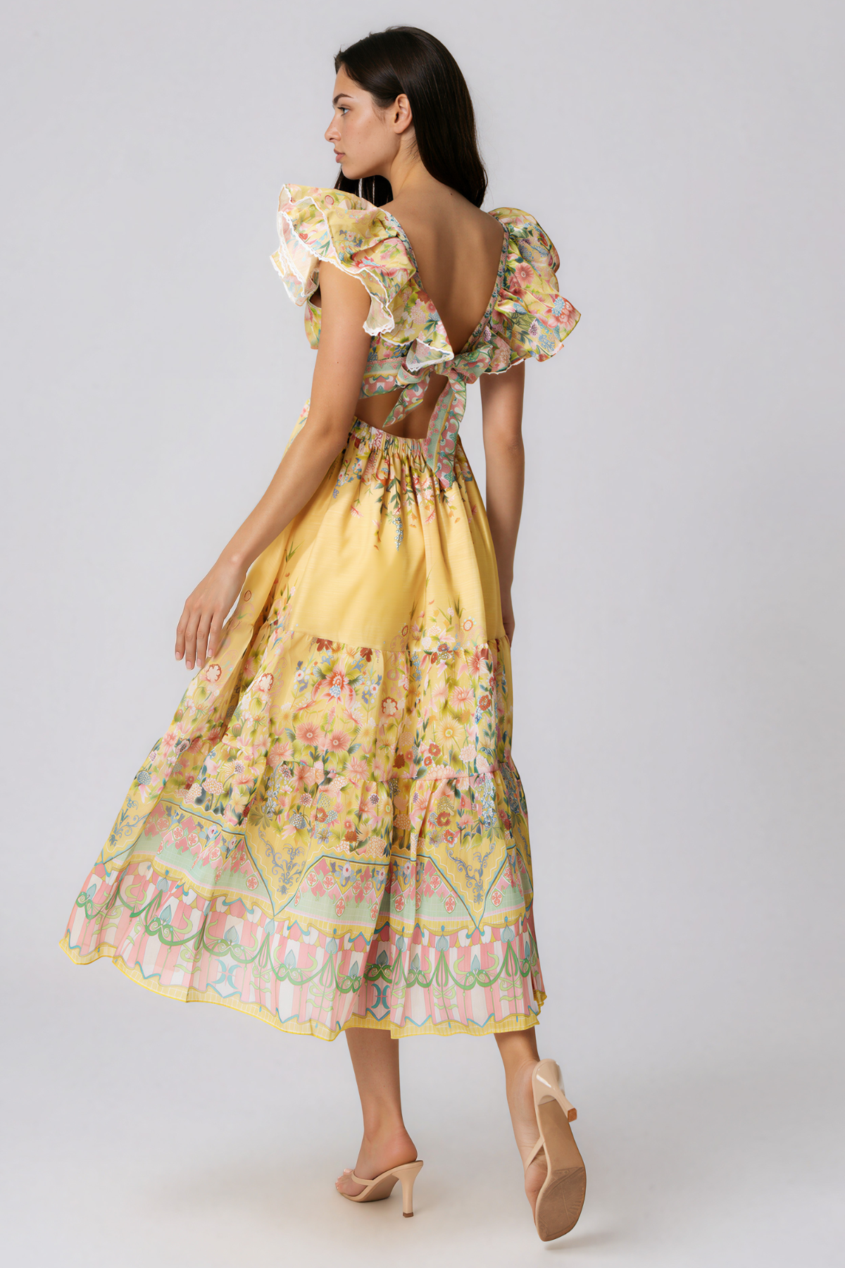 Kazutaka Ruffle Floral Midi Dress