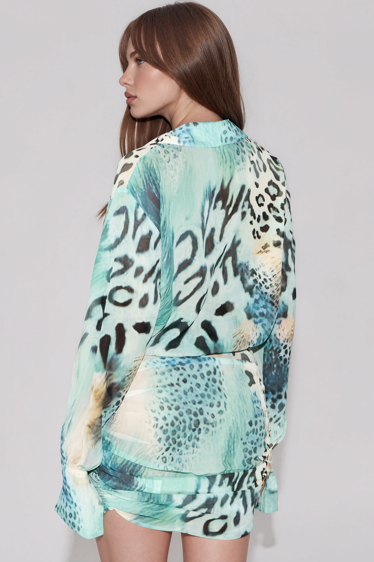 Keao Plunge Leopard Tie Dye Mini Dress