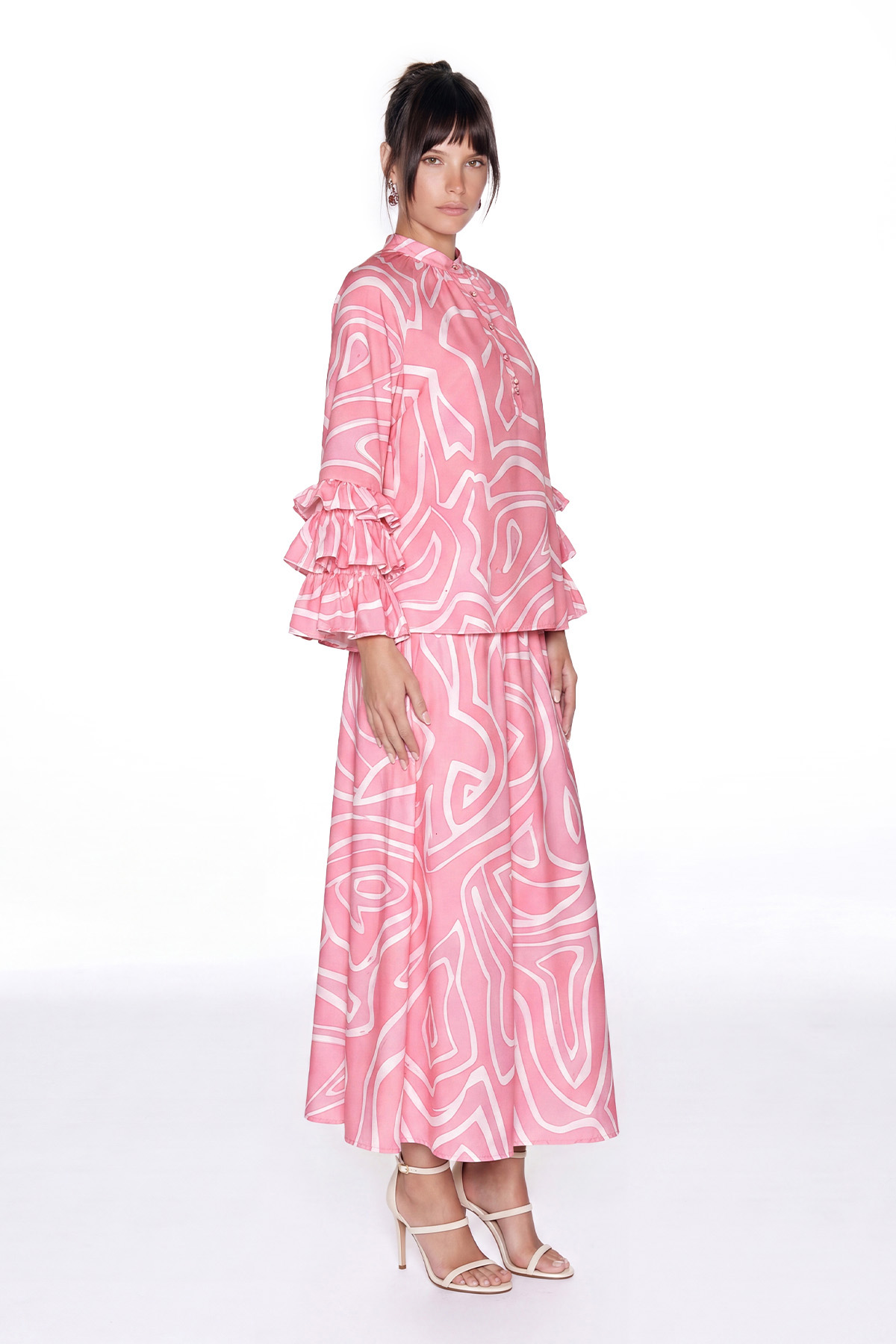 Keb Long Sleeve Ruffle Print Pants Set