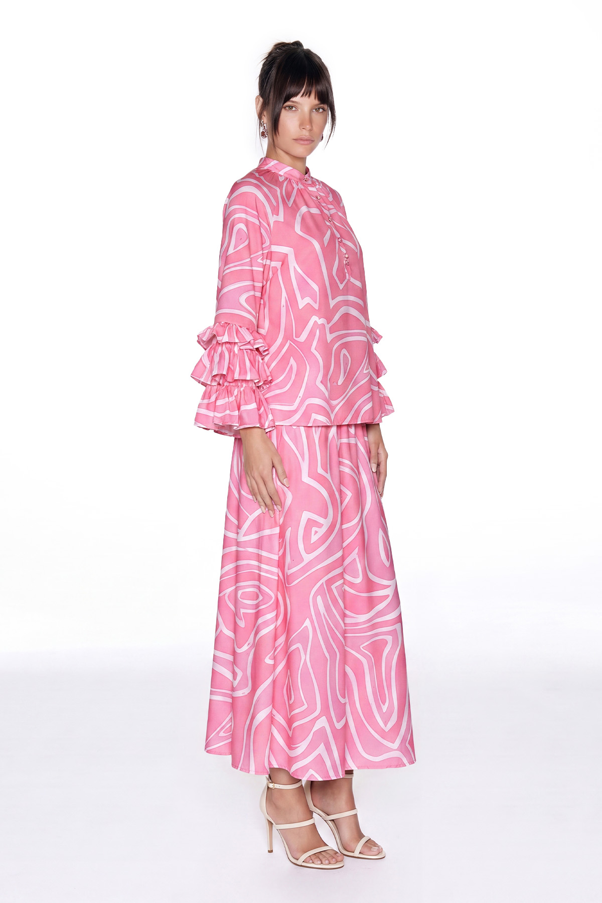 Keb Long Sleeve Ruffle Print Pants Set