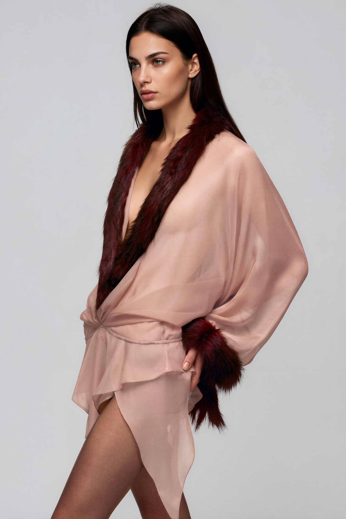 Kedma Plunge Faux Fur Mini Dress