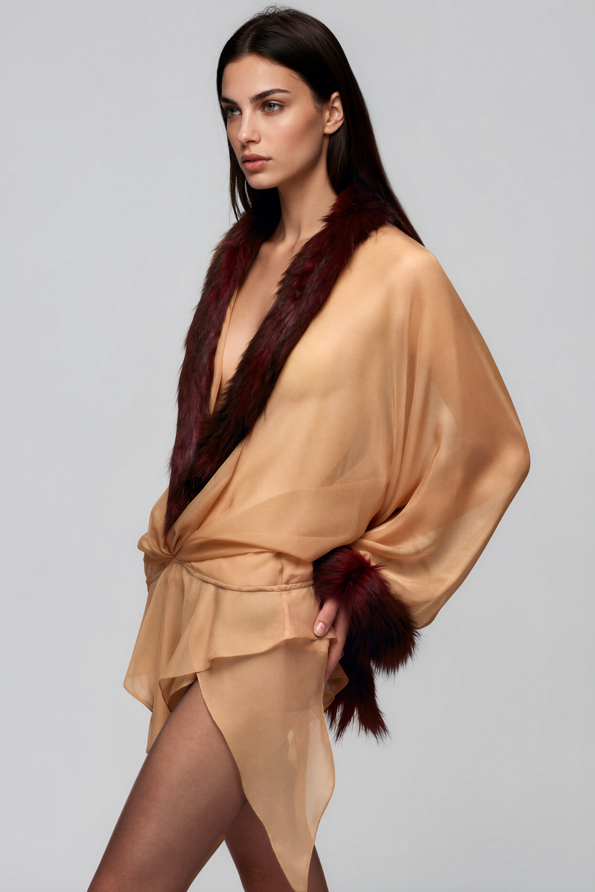 Kedma Plunge Faux Fur Mini Dress