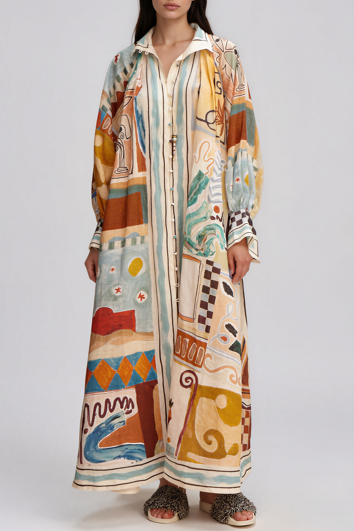 Keefer Balloon Sleeve Print Oversized Maxi Dress