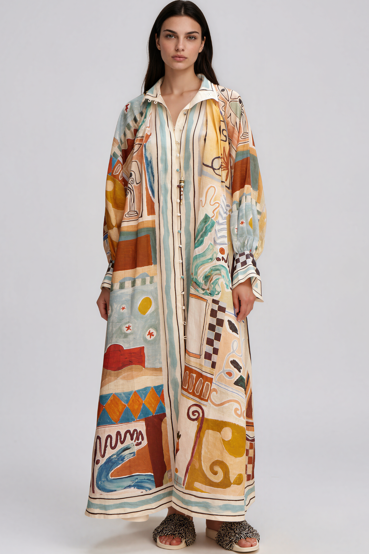 Keefer Balloon Sleeve Print Oversized Maxi Dress