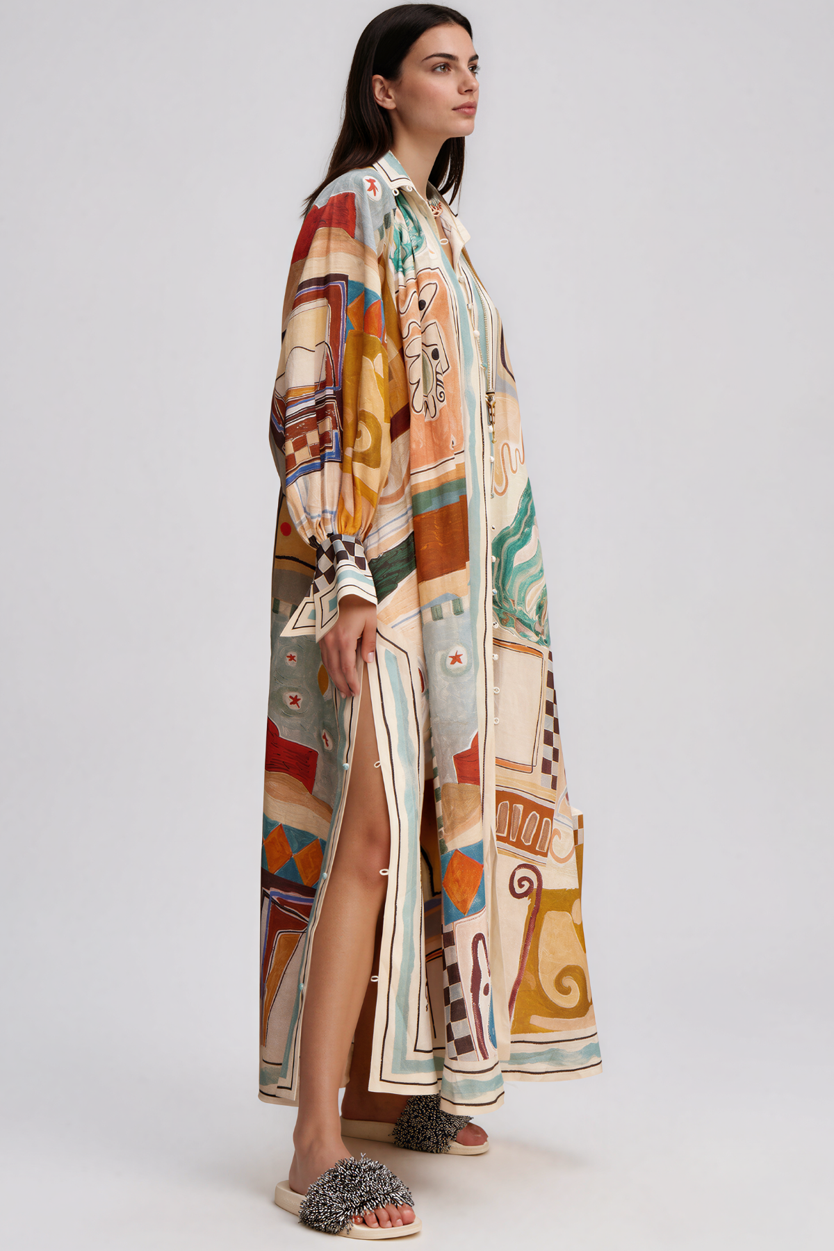 Keefer Balloon Sleeve Print Oversized Maxi Dress