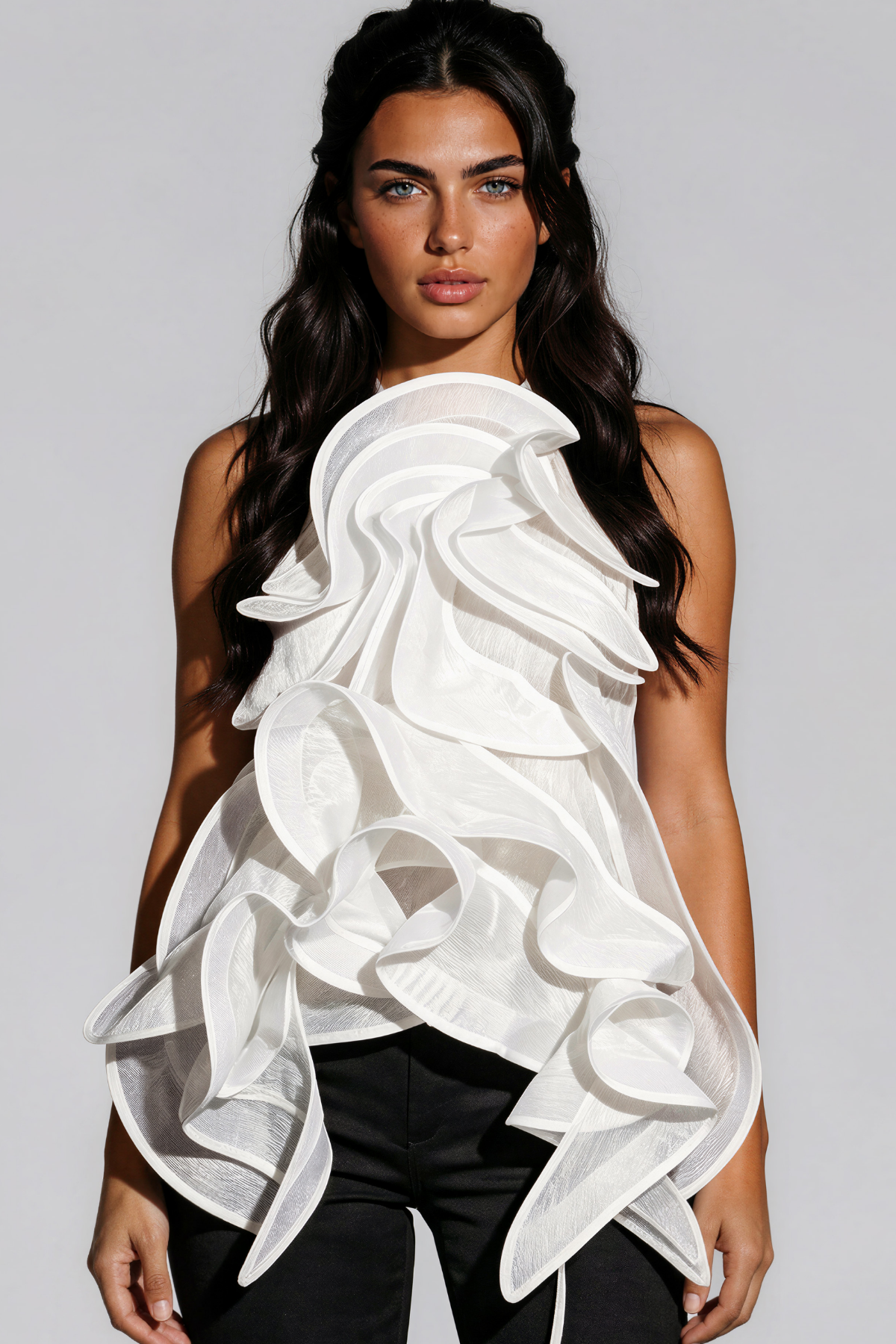Keegan Halter Neck ruffle Mesh Top