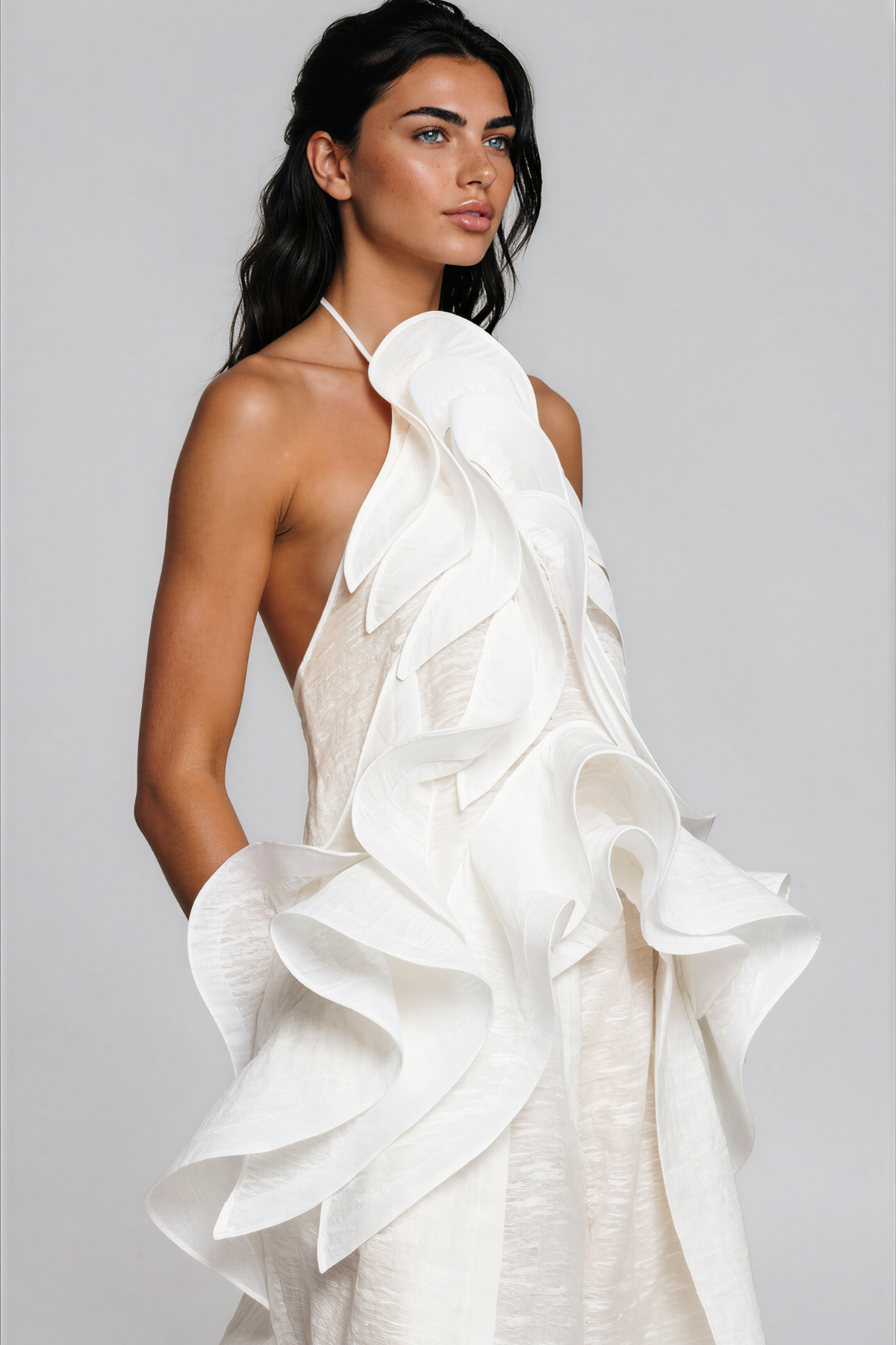 Keegan Halter Neck ruffle Mesh Top
