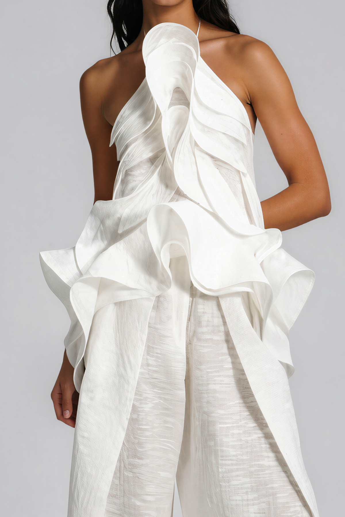 Keegan Halter Neck ruffle Mesh Top