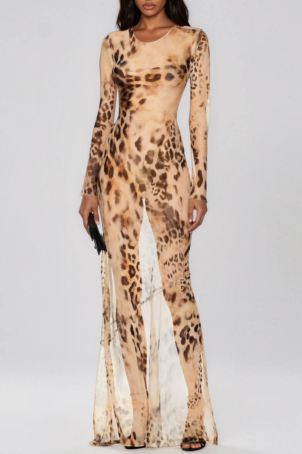 Keelan Backless Mesh Leopard Maxi Dress