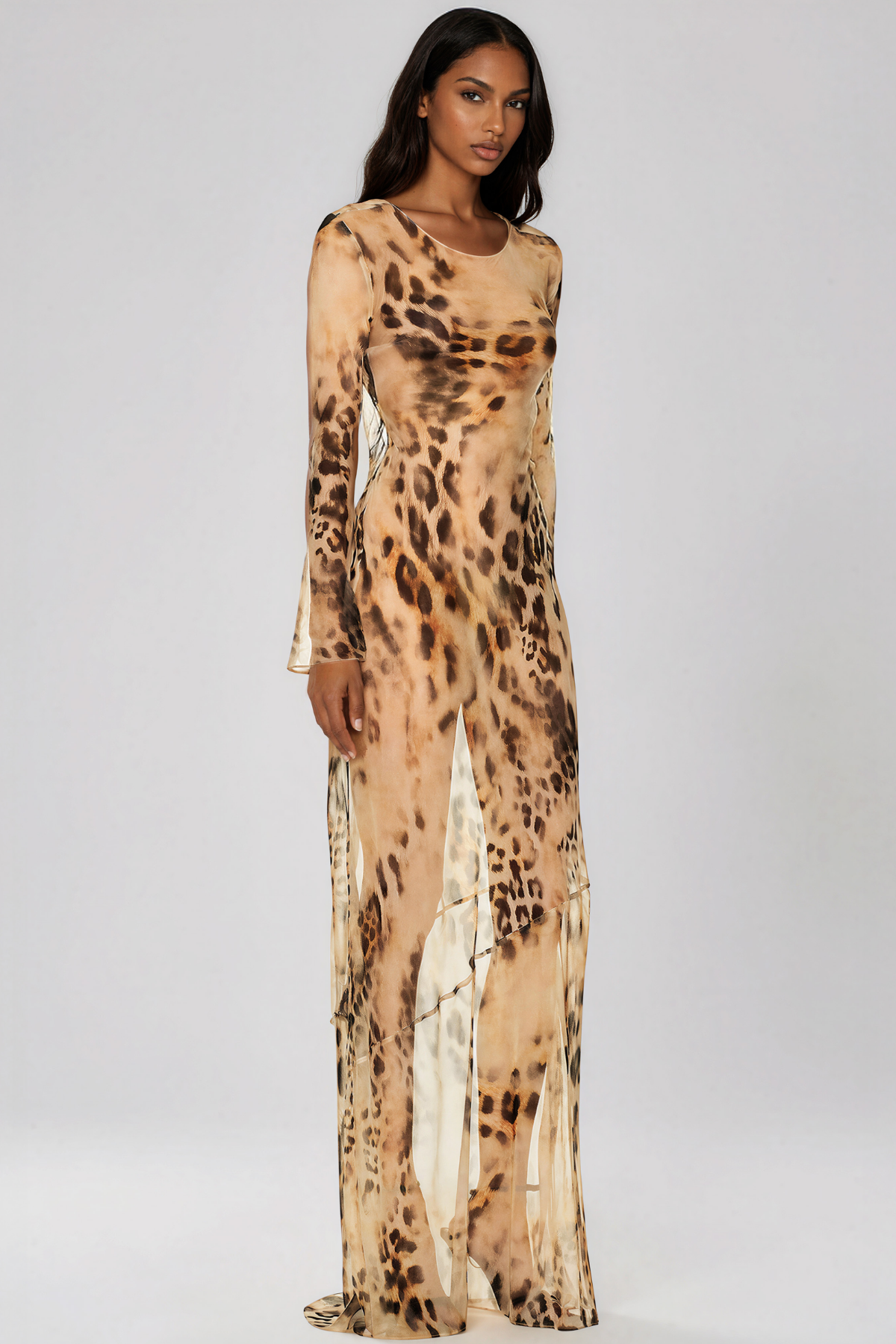 Keelan Backless Mesh Leopard Maxi Dress