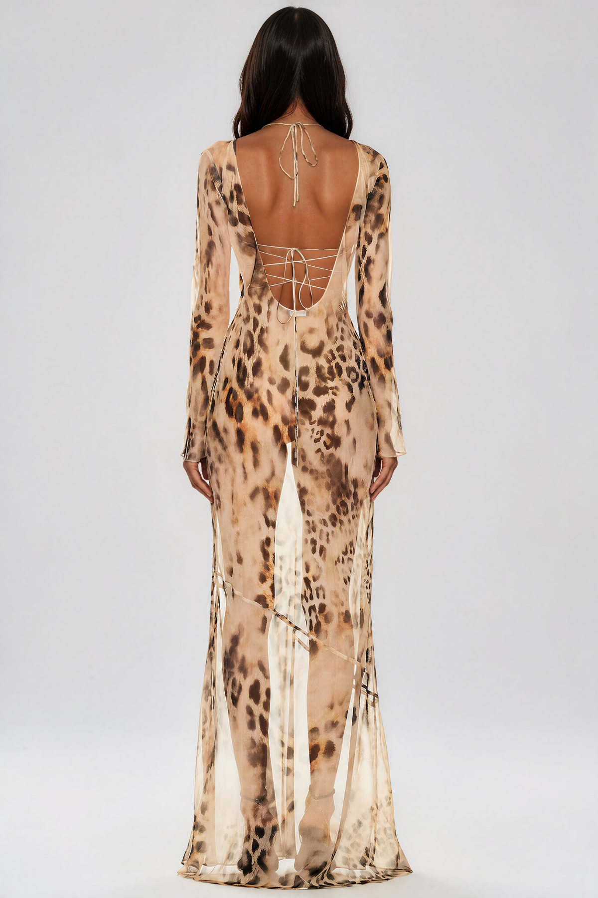 Keelan Backless Mesh Leopard Maxi Dress