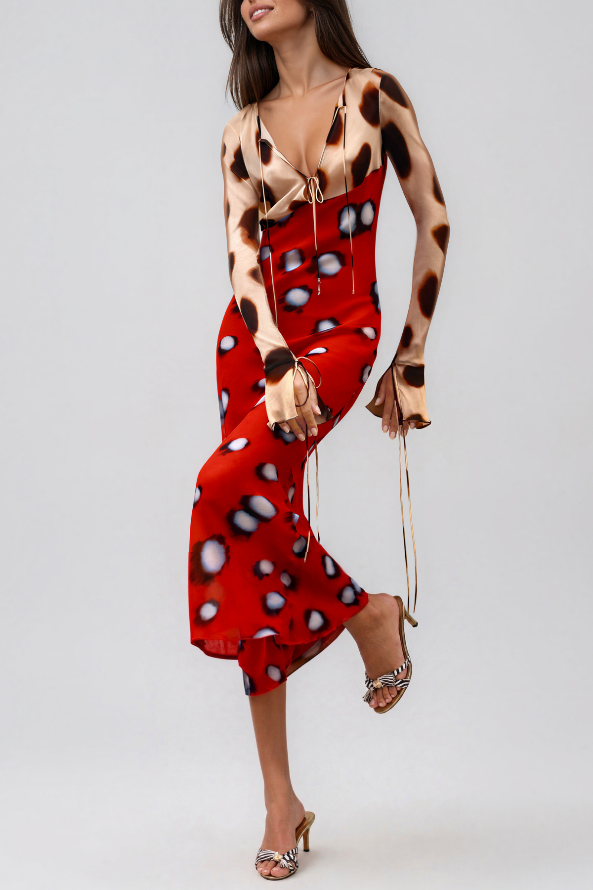 Keelan Plunge Tie Up Print Maxi Dress