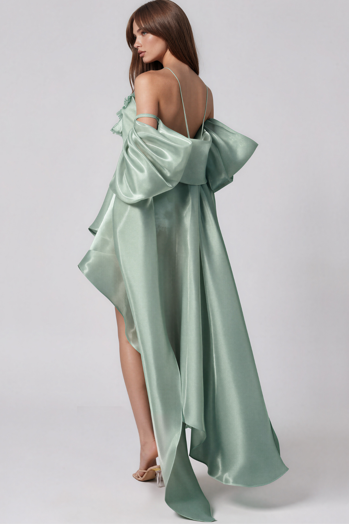 Keen Satin Flower High Low Dress