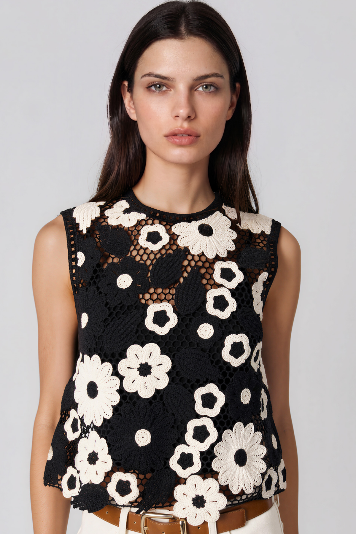 Kehlani Sleeveless Knit Cutout Flower Pants Set