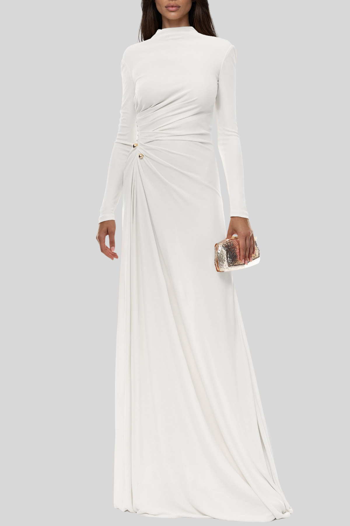 Keilah Long Sleeve Ruch Split Maxi Dress