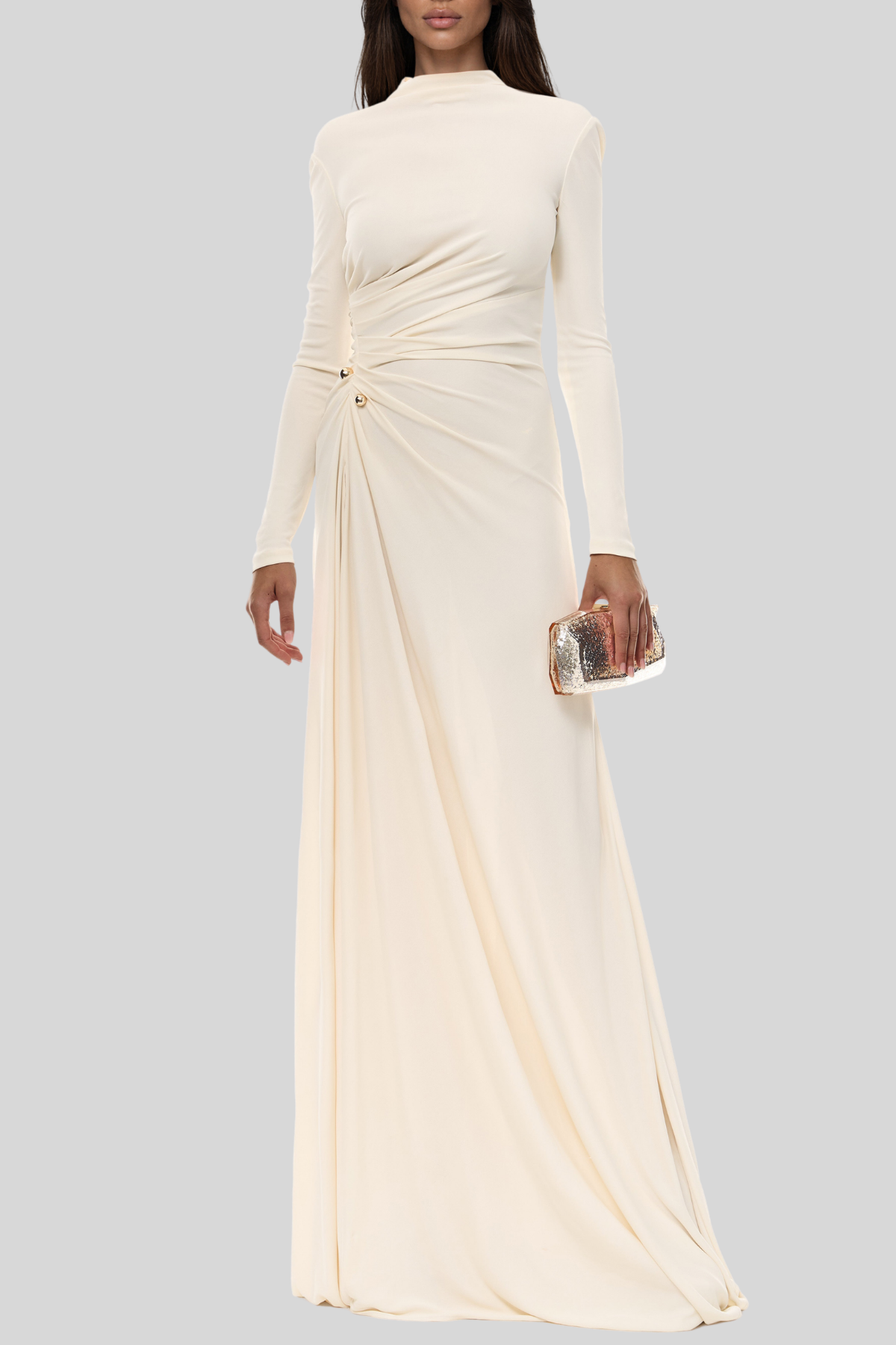 Keilah Long Sleeve Ruch Split Maxi Dress