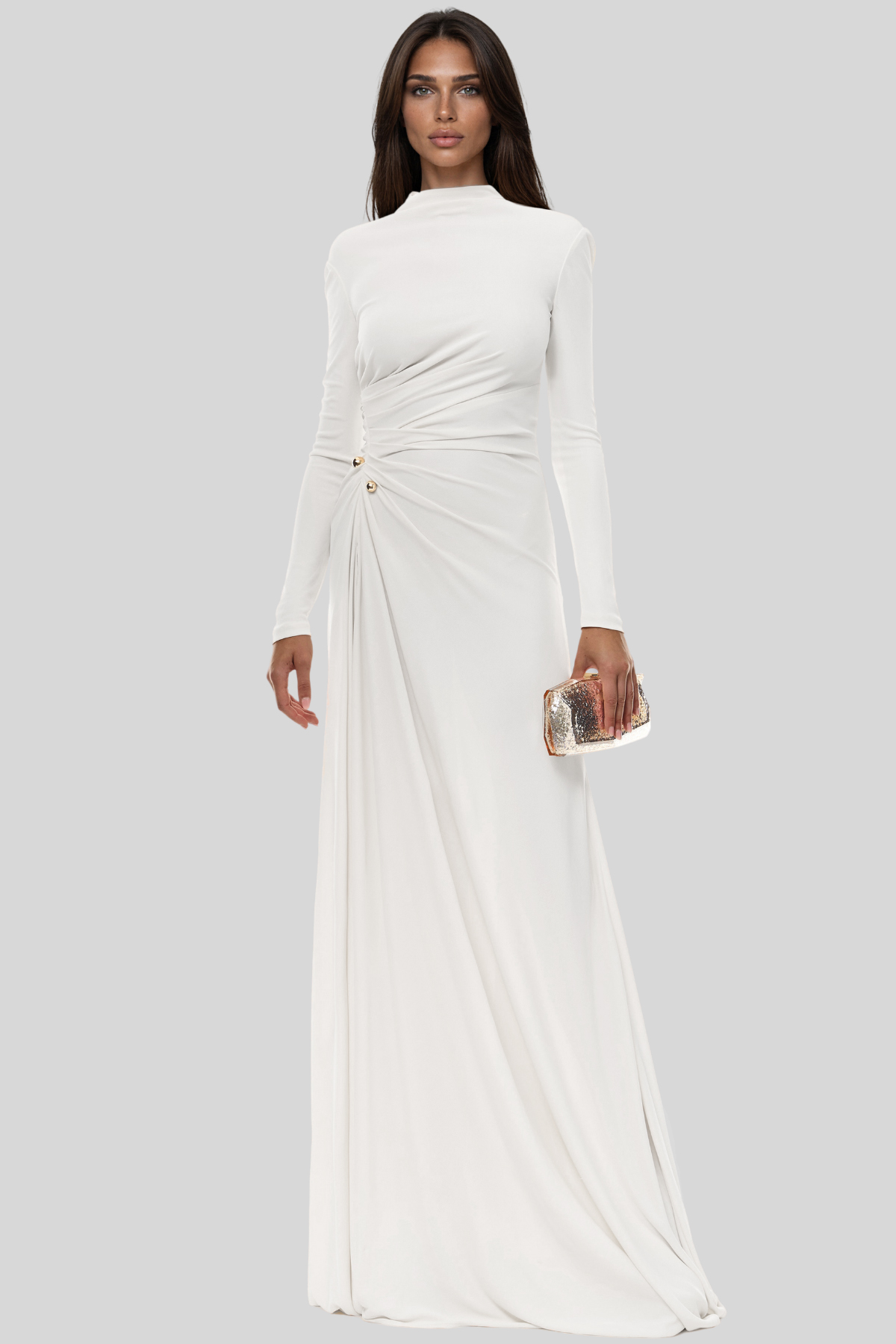 Keilah Long Sleeve Ruch Split Maxi Dress