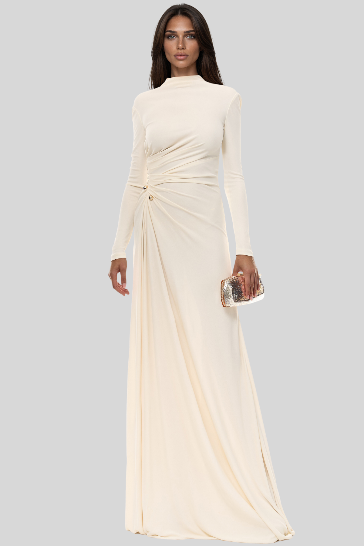 Keilah Long Sleeve Ruch Split Maxi Dress