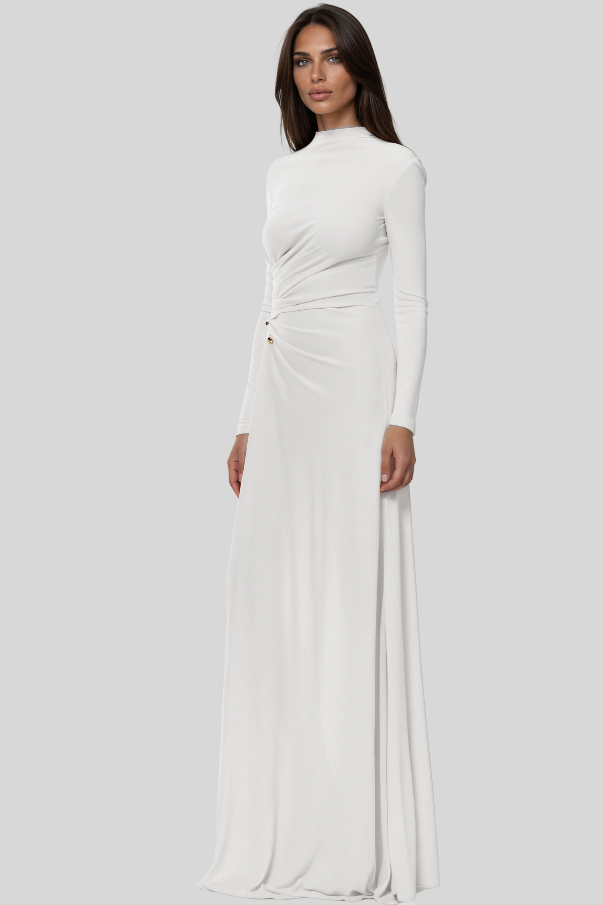 Keilah Long Sleeve Ruch Split Maxi Dress