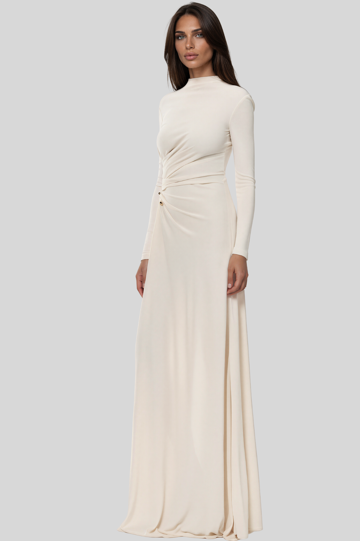Keilah Long Sleeve Ruch Split Maxi Dress