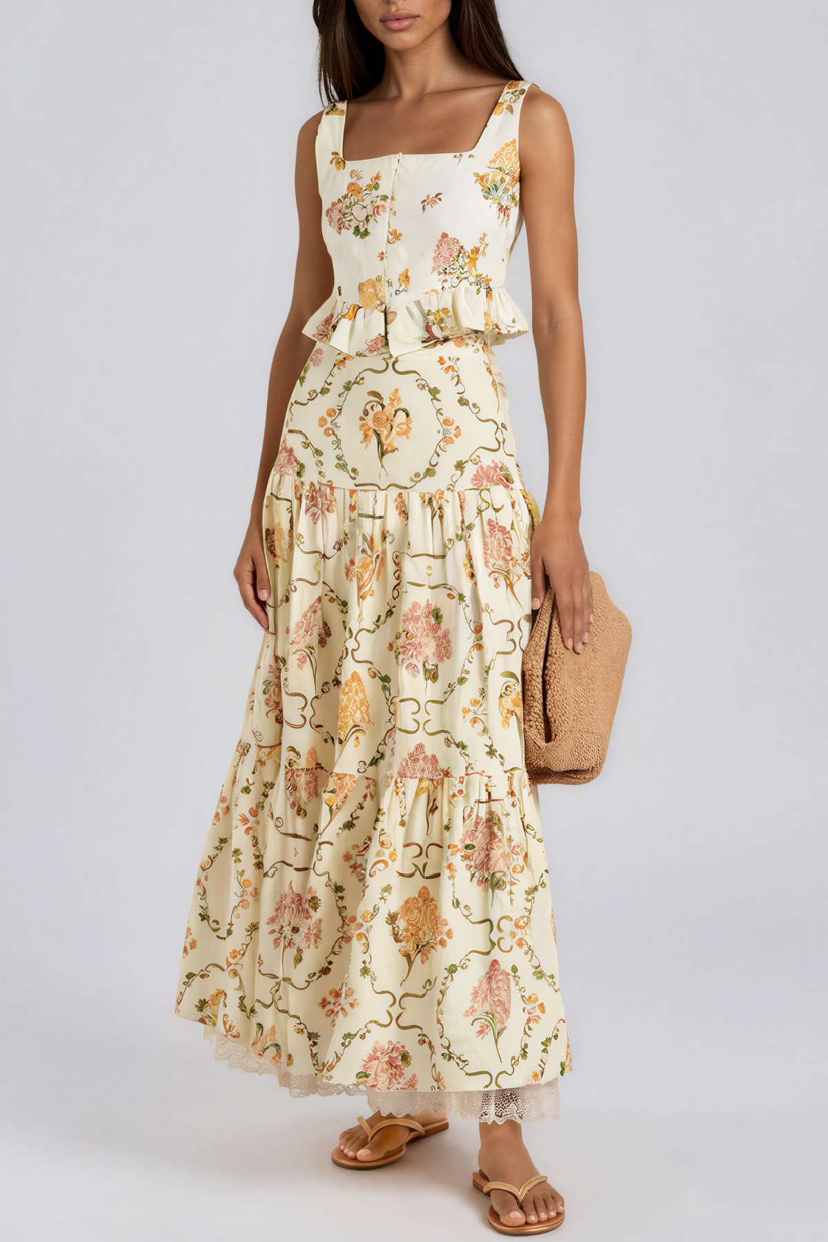 Keisha Sleeveless Floral Ruffle Maxi Dress