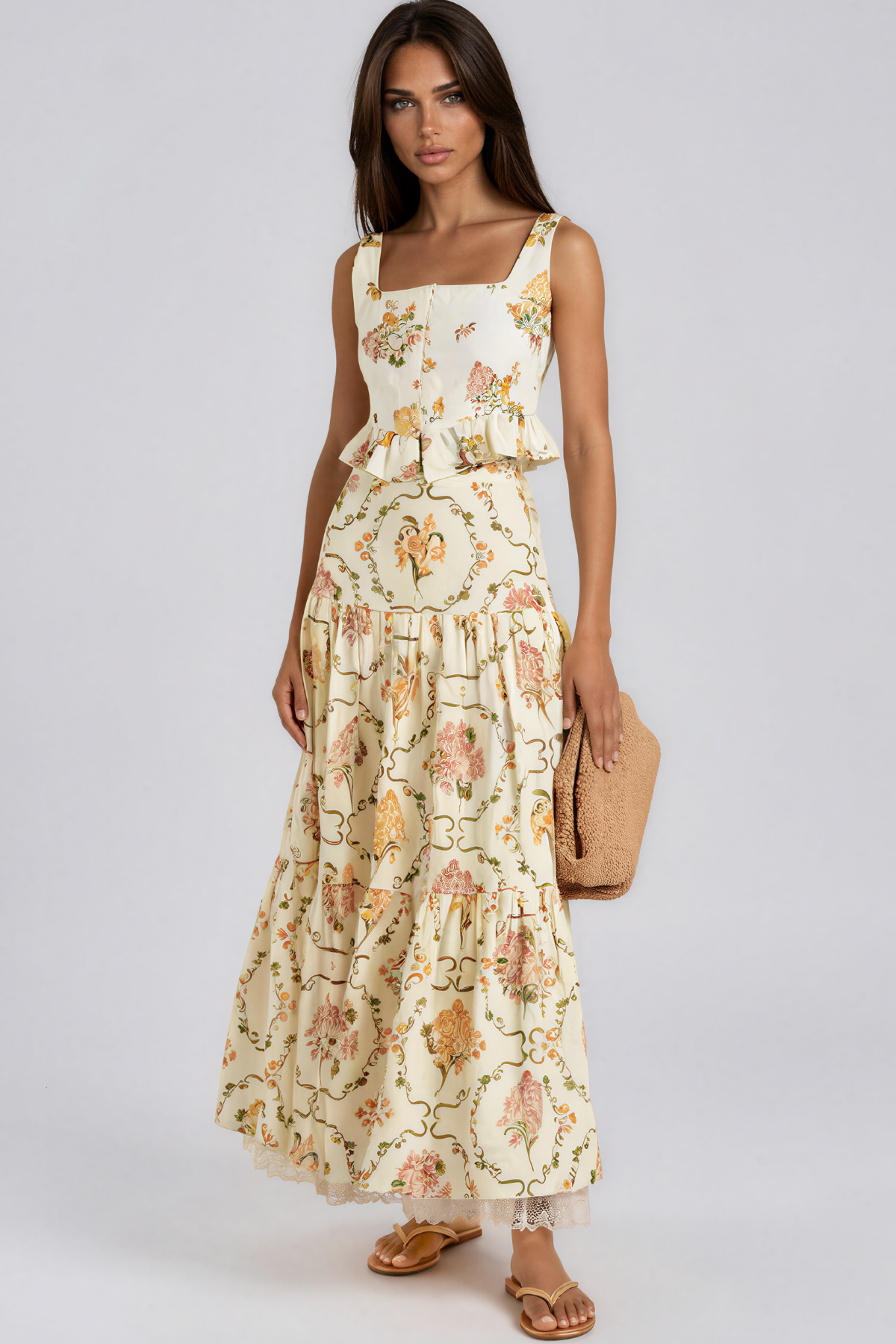 Keisha Sleeveless Floral Ruffle Maxi Dress
