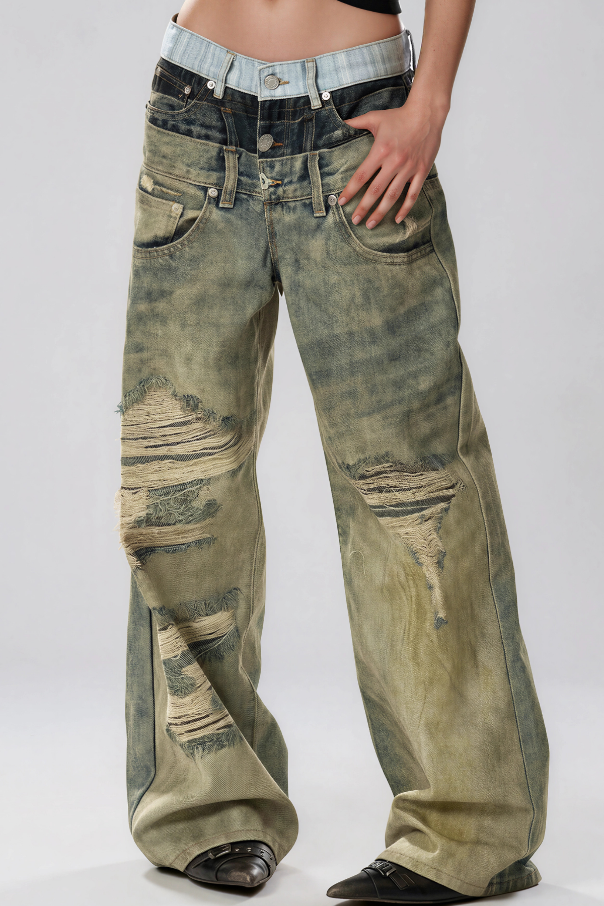 Keith Deconstruct  Ripped Bleached Jeans