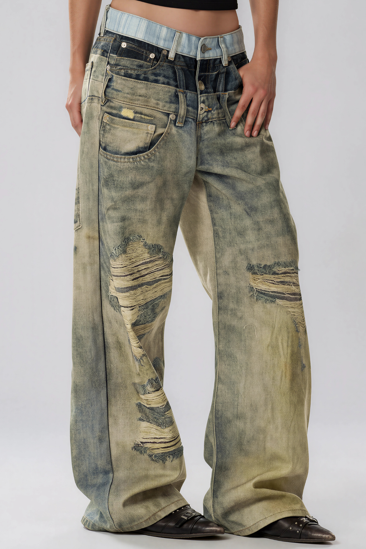 Keith Deconstruct  Ripped Bleached Jeans