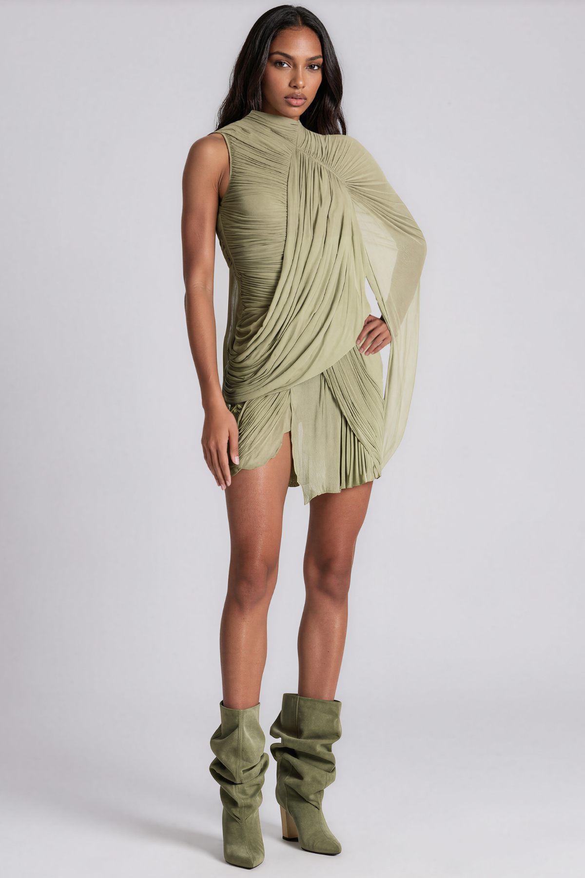 Keizo Asymmetric Draped Mini Dress