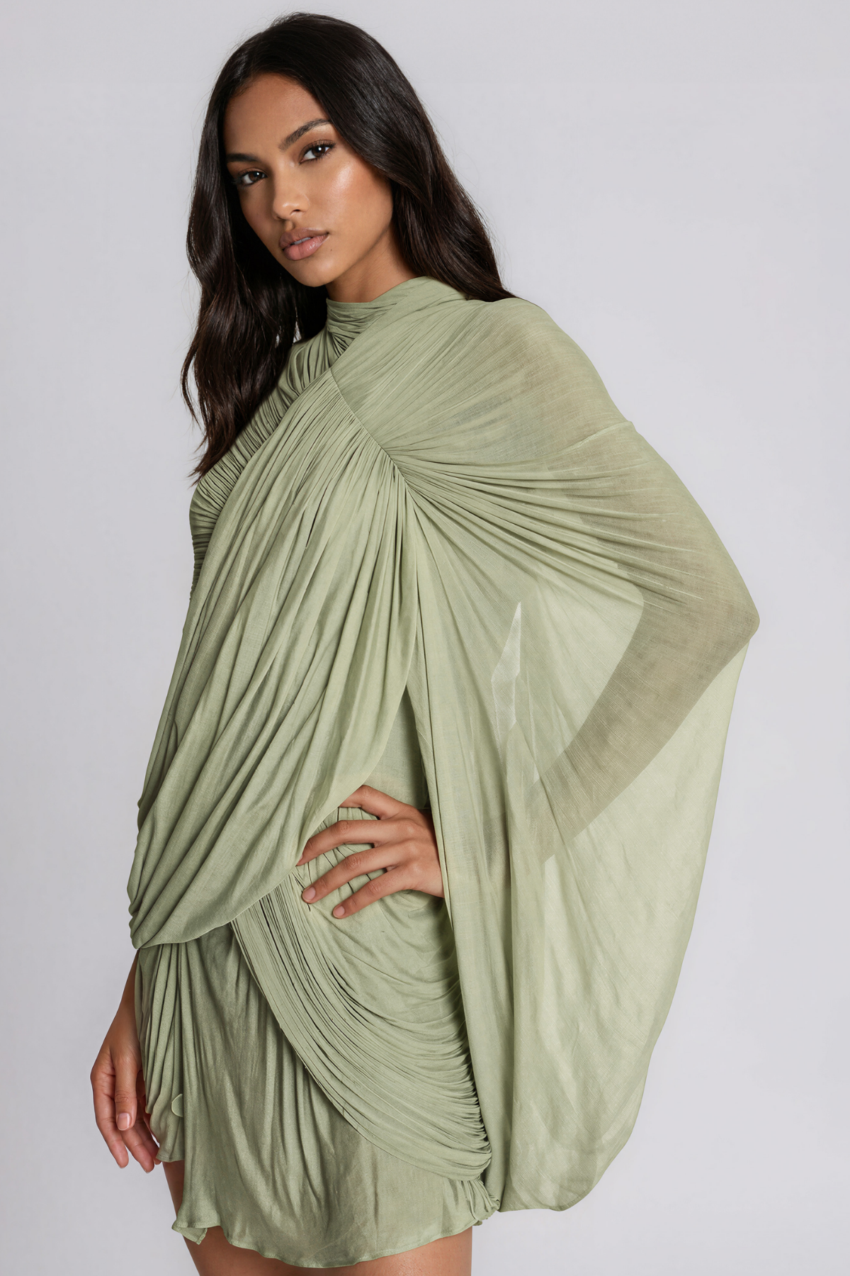Keizo Asymmetric Draped Mini Dress