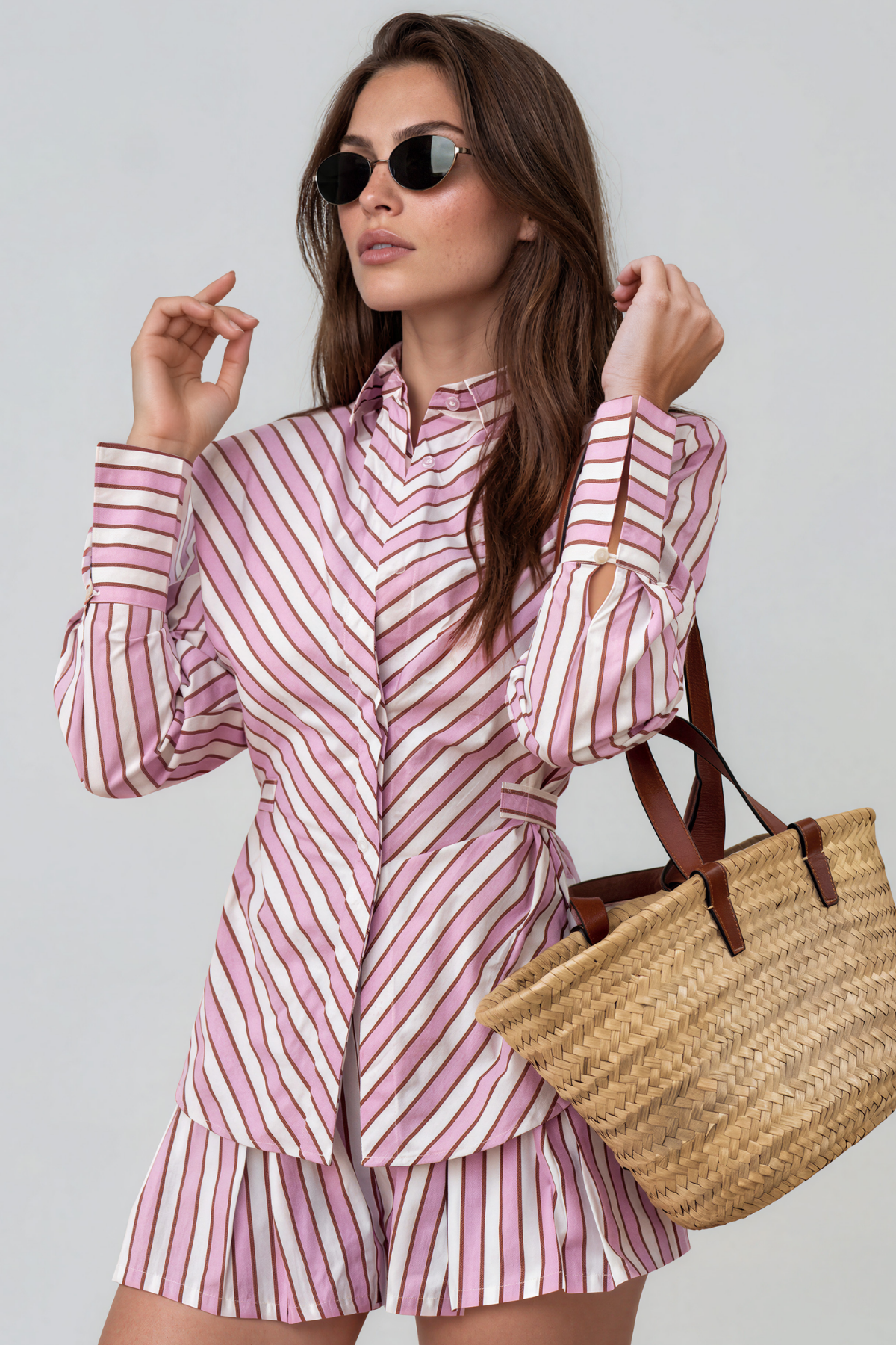 Kelaiah Long Sleeve Stripe Shorts Set