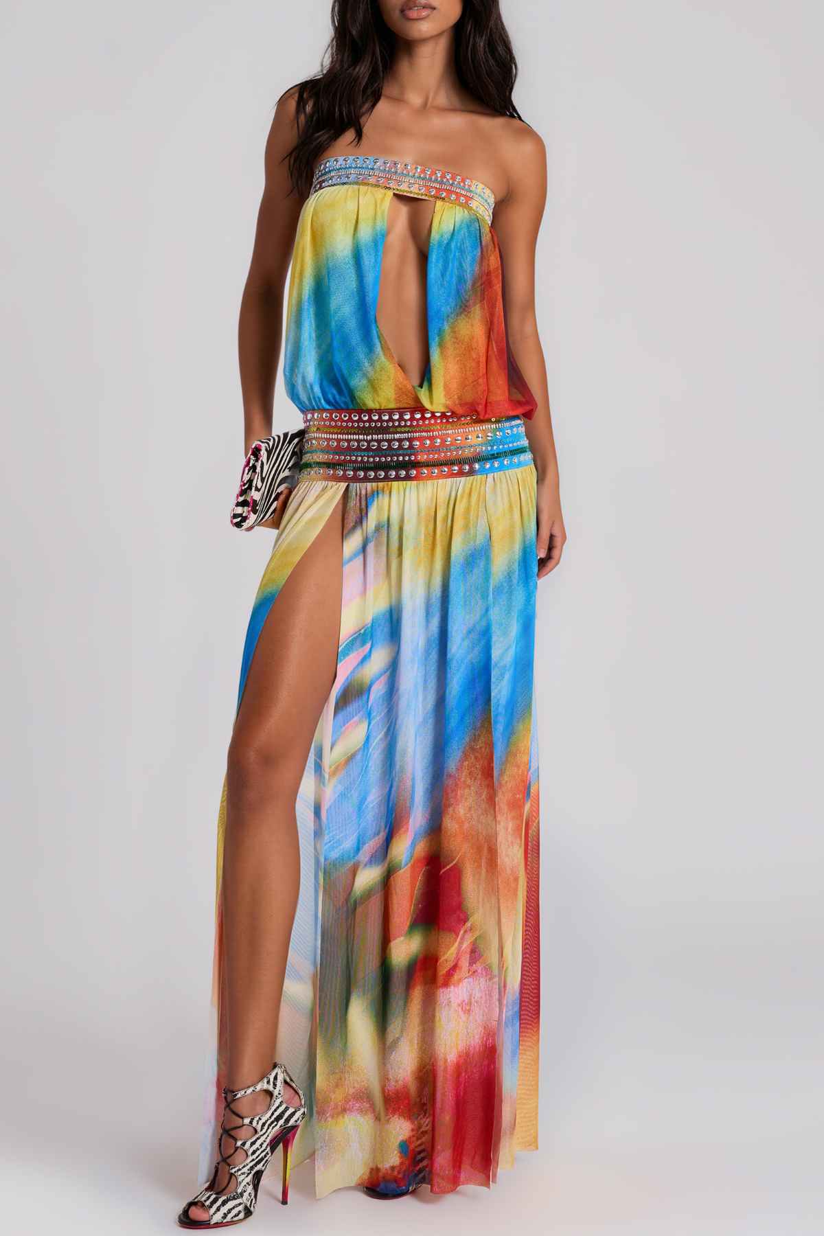 Kelayshia Strapless Crystal Cutout Maxi Dress