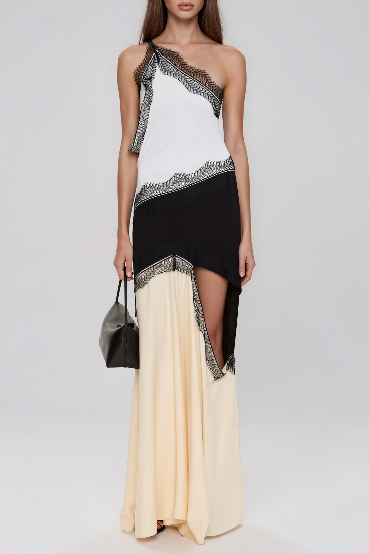 Kelby Asymmetric Lace Cutout Maxi Dress